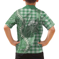 Green Hawaii Palaka Cowboy Turtle Kid Hawaiian Shirt Hawaiian Paniolo Puakenikeni Maile Lei DT05 - Polynesian Pride