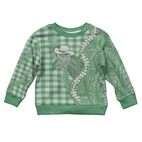 Green Hawaii Palaka Cowboy Turtle Kid Ugly Christmas Sweater Hawaiian Paniolo Puakenikeni Maile Lei - Polynesian Pride