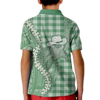 Green Hawaii Palaka Cowboy Turtle Kid Polo Shirt Hawaiian Paniolo Puakenikeni Maile Lei DT05 - Polynesian Pride