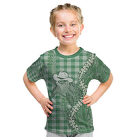 Green Hawaii Palaka Cowboy Turtle Kid T Shirt Hawaiian Paniolo Puakenikeni Maile Lei - Polynesian Pride