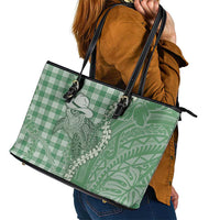 Green Hawaii Palaka Cowboy Turtle Leather Tote Bag Hawaiian Paniolo Puakenikeni Maile Lei - Polynesian Pride