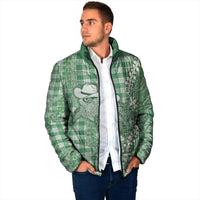 Green Hawaii Palaka Cowboy Turtle Padded Jacket Hawaiian Paniolo Puakenikeni Maile Lei - Polynesian Pride