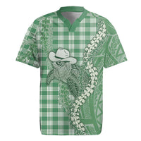 Green Hawaii Palaka Cowboy Turtle Rugby Jersey Hawaiian Paniolo Puakenikeni Maile Lei - Polynesian Pride