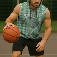 Green Hawaii Palaka Cowboy Turtle Sleeveless Zip Hoodie Hawaiian Paniolo Puakenikeni Maile Lei DT05 - Polynesian Pride