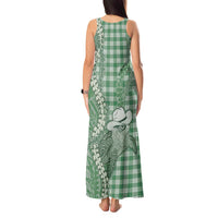 Green Hawaii Palaka Cowboy Turtle Tank Maxi Dress Hawaiian Paniolo Puakenikeni Maile Lei - Polynesian Pride