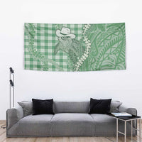 Green Hawaii Palaka Cowboy Turtle Tapestry Hawaiian Paniolo Puakenikeni Maile Lei - Polynesian Pride