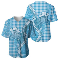 Blue Hawaii Palaka Cowboy Turtle Baseball Jersey Hawaiian Paniolo Puakenikeni Maile Lei - Polynesian Pride