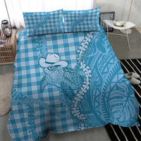 Blue Hawaii Palaka Cowboy Turtle Bedding Set Hawaiian Paniolo Puakenikeni Maile Lei - Polynesian Pride