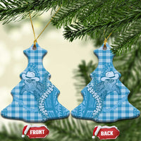 Blue Hawaii Palaka Cowboy Turtle Ceramic Ornament Hawaiian Paniolo Puakenikeni Maile Lei - Polynesian Pride