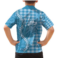 Blue Hawaii Palaka Cowboy Turtle Family Matching Mermaid Dress and Hawaiian Shirt Hawaiian Paniolo Puakenikeni Maile Lei DT05 - Polynesian Pride