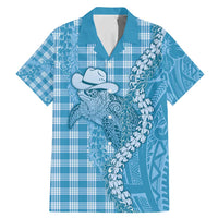 Blue Hawaii Palaka Cowboy Turtle Family Matching Mermaid Dress and Hawaiian Shirt Hawaiian Paniolo Puakenikeni Maile Lei DT05 Dad's Shirt - Short Sleeve Blue - Polynesian Pride