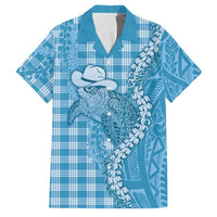Blue Hawaii Palaka Cowboy Turtle Family Matching Summer Maxi Dress and Hawaiian Shirt Hawaiian Paniolo Puakenikeni Maile Lei DT05 Dad's Shirt - Short Sleeve Blue - Polynesian Pride