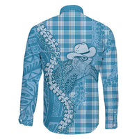 Blue Hawaii Palaka Cowboy Turtle Family Matching Summer Maxi Dress and Hawaiian Shirt Hawaiian Paniolo Puakenikeni Maile Lei DT05 - Polynesian Pride