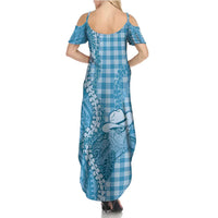 Blue Hawaii Palaka Cowboy Turtle Family Matching Summer Maxi Dress and Hawaiian Shirt Hawaiian Paniolo Puakenikeni Maile Lei DT05 - Polynesian Pride