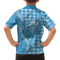 Blue Hawaii Palaka Cowboy Turtle Family Matching Tank Maxi Dress and Hawaiian Shirt Hawaiian Paniolo Puakenikeni Maile Lei DT05 - Polynesian Pride