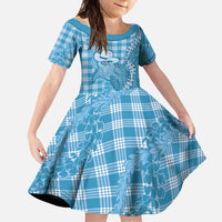 Blue Hawaii Palaka Cowboy Turtle Family Matching Tank Maxi Dress and Hawaiian Shirt Hawaiian Paniolo Puakenikeni Maile Lei DT05 Daughter's Dress Blue - Polynesian Pride
