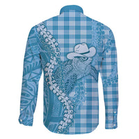Blue Hawaii Palaka Cowboy Turtle Family Matching Tank Maxi Dress and Hawaiian Shirt Hawaiian Paniolo Puakenikeni Maile Lei DT05 - Polynesian Pride