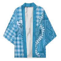 Blue Hawaii Palaka Cowboy Turtle Kimono Hawaiian Paniolo Puakenikeni Maile Lei DT05 Unisex Blue - Polynesian Pride