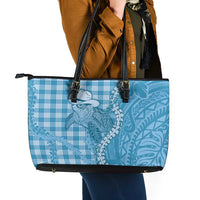 Blue Hawaii Palaka Cowboy Turtle Leather Tote Bag Hawaiian Paniolo Puakenikeni Maile Lei - Polynesian Pride