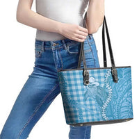 Blue Hawaii Palaka Cowboy Turtle Leather Tote Bag Hawaiian Paniolo Puakenikeni Maile Lei - Polynesian Pride