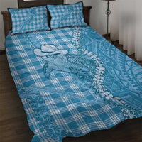 Blue Hawaii Palaka Cowboy Turtle Quilt Bed Set Hawaiian Paniolo Puakenikeni Maile Lei - Polynesian Pride