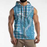 Blue Hawaii Palaka Cowboy Turtle Sleeveless Zip Hoodie Hawaiian Paniolo Puakenikeni Maile Lei - Polynesian Pride
