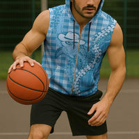 Blue Hawaii Palaka Cowboy Turtle Sleeveless Zip Hoodie Hawaiian Paniolo Puakenikeni Maile Lei DT05 - Polynesian Pride
