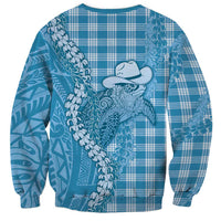 Blue Hawaii Palaka Cowboy Turtle Sweatshirt Hawaiian Paniolo Puakenikeni Maile Lei - Polynesian Pride