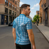 Blue Hawaii Palaka Cowboy Turtle Zipper Polo Shirt Hawaiian Paniolo Puakenikeni Maile Lei DT05 - Polynesian Pride