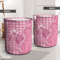 Pink Hawaii Palaka Cowboy Turtle Laundry Basket Hawaiian Paniolo Puakenikeni Maile Lei - Polynesian Pride