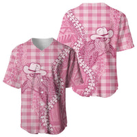 Pink Hawaii Palaka Cowboy Turtle Baseball Jersey Hawaiian Paniolo Puakenikeni Maile Lei - Polynesian Pride
