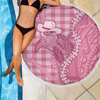 Pink Hawaii Palaka Cowboy Turtle Beach Blanket Hawaiian Paniolo Puakenikeni Maile Lei - Polynesian Pride