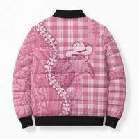 Pink Hawaii Palaka Cowboy Turtle Bomber Puffer Jacket Hawaiian Paniolo Puakenikeni Maile Lei - Polynesian Pride