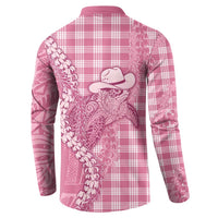Pink Hawaii Palaka Cowboy Turtle Button Sweatshirt Hawaiian Paniolo Puakenikeni Maile Lei - Polynesian Pride
