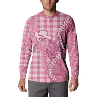 Pink Hawaii Palaka Cowboy Turtle Button Sweatshirt Hawaiian Paniolo Puakenikeni Maile Lei - Polynesian Pride
