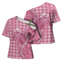 Pink Hawaii Palaka Cowboy Turtle Cross Shoulder Shirt Hawaiian Paniolo Puakenikeni Maile Lei - Polynesian Pride