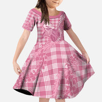 Pink Hawaii Palaka Cowboy Turtle Family Matching Long Sleeve Bodycon Dress and Hawaiian Shirt Hawaiian Paniolo Puakenikeni Maile Lei DT05 Daughter's Dress Pink - Polynesian Pride