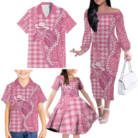 Pink Hawaii Palaka Cowboy Turtle Family Matching Off The Shoulder Long Sleeve Dress and Hawaiian Shirt Hawaiian Paniolo Puakenikeni Maile Lei DT05 - Polynesian Pride