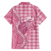 Pink Hawaii Palaka Cowboy Turtle Family Matching Off The Shoulder Long Sleeve Dress and Hawaiian Shirt Hawaiian Paniolo Puakenikeni Maile Lei DT05 - Polynesian Pride