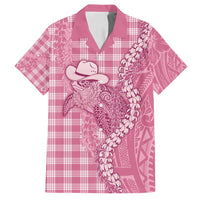 Pink Hawaii Palaka Cowboy Turtle Family Matching Off Shoulder Maxi Dress and Hawaiian Shirt Hawaiian Paniolo Puakenikeni Maile Lei DT05 Dad's Shirt - Short Sleeve Pink - Polynesian Pride
