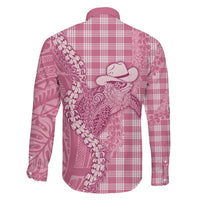 Pink Hawaii Palaka Cowboy Turtle Family Matching Off Shoulder Maxi Dress and Hawaiian Shirt Hawaiian Paniolo Puakenikeni Maile Lei DT05 - Polynesian Pride