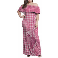 Pink Hawaii Palaka Cowboy Turtle Family Matching Off Shoulder Maxi Dress and Hawaiian Shirt Hawaiian Paniolo Puakenikeni Maile Lei DT05 Mom's Dress Pink - Polynesian Pride