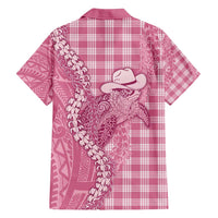 Pink Hawaii Palaka Cowboy Turtle Family Matching Off Shoulder Short Dress and Hawaiian Shirt Hawaiian Paniolo Puakenikeni Maile Lei DT05 - Polynesian Pride