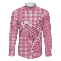 Pink Hawaii Palaka Cowboy Turtle Family Matching Off Shoulder Short Dress and Hawaiian Shirt Hawaiian Paniolo Puakenikeni Maile Lei DT05 Dad's Shirt - Long Sleeve Pink - Polynesian Pride