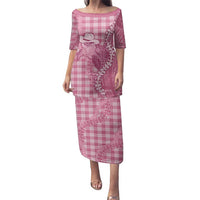 Pink Hawaii Palaka Cowboy Turtle Family Matching Puletasi and Hawaiian Shirt Hawaiian Paniolo Puakenikeni Maile Lei DT05 Mom's Dress Pink - Polynesian Pride