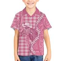 Pink Hawaii Palaka Cowboy Turtle Family Matching Tank Maxi Dress and Hawaiian Shirt Hawaiian Paniolo Puakenikeni Maile Lei DT05 Son's Shirt Pink - Polynesian Pride