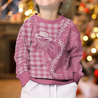 Pink Hawaii Palaka Cowboy Turtle Kid Ugly Christmas Sweater Hawaiian Paniolo Puakenikeni Maile Lei - Polynesian Pride