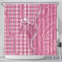 Pink Hawaii Palaka Cowboy Turtle Shower Curtain Hawaiian Paniolo Puakenikeni Maile Lei - Polynesian Pride
