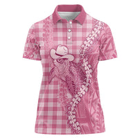 Pink Hawaii Palaka Cowboy Turtle Women Polo Shirt Hawaiian Paniolo Puakenikeni Maile Lei DT05 Female Pink - Polynesian Pride