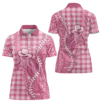 Pink Hawaii Palaka Cowboy Turtle Women Polo Shirt Hawaiian Paniolo Puakenikeni Maile Lei DT05 - Polynesian Pride